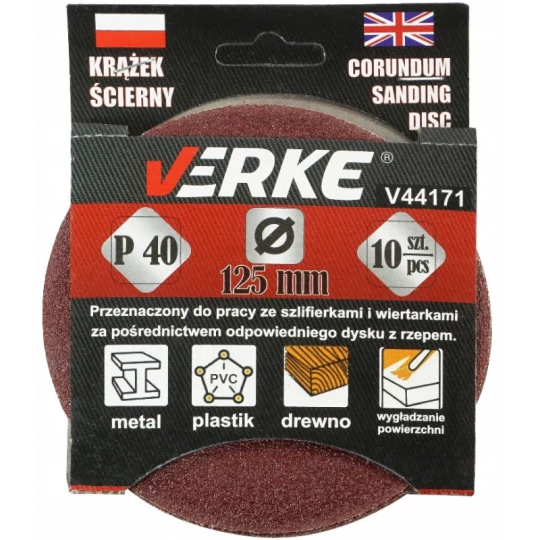ABRASIVE DISC 125 MM P40 10 PCS VERKE