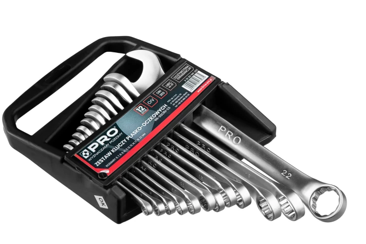 PRO ZESTAW KLUCZY PŁASKO-OCZKOWYCH 12 SZTUK CRV WK-S12CRV-CS
