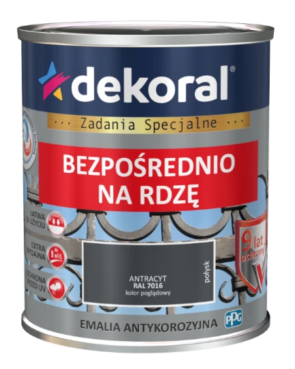 DEKORAL ANTICORROSIVE ENAMEL DIRECT ON RUST 0,65L ANTHRACITE GLOSS RAL 7016