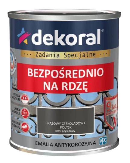 DEKORAL EMALIA ANTYKOROZYJNA BEZPOŚREDNIO NA RDZĘ 0,65L BRĄZ CZEKOLADOWY PÓLMAT RAL 8017