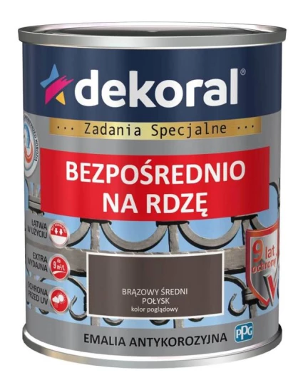 DEKORAL EMALIA ANTYKOROZYJNA BEZPOŚREDNIO NA RDZĘ 0,65L BRĄZ ŚREDNI POŁYSK RAL 8016