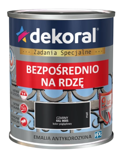 DEKORAL EMALIA ANTYKOROZYJNA BEZPOŚREDNIO NA RDZĘ 0,65L CZARNY MAT RAL 9005