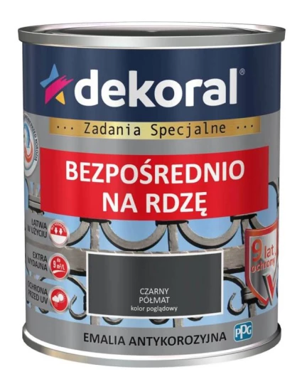 DEKORAL EMALIA ANTYKOROZYJNA BEZPOŚREDNIO NA RDZĘ 0,65L CZARNY PÓLMAT RAL 9005