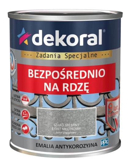 DEKORAL EMALIA ANTYKOROZYJNA BEZPOŚREDNIO NA RDZĘ 0,65L SZARO-SREBRNY MŁOTKOWY