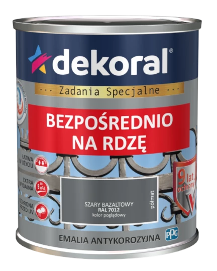 DEKORAL EMALIA ANTYKOROZYJNA BEZPOŚREDNIO NA RDZĘ 0,65L SZARY BAZALTOWY PÓŁMAT RAL 7012