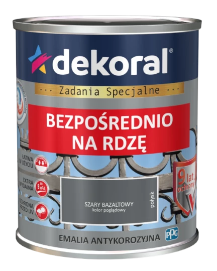 DEKORAL EMALIA ANTYKOROZYJNA BEZPOŚREDNIO NA RDZĘ 0,65L SZARY BAZALTOWY POŁYSK RAL 7012