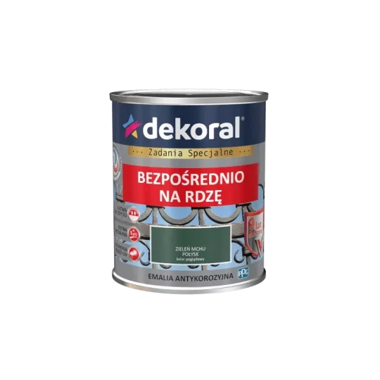 DEKORAL EMALIA ANTYKOROZYJNA BEZPOŚREDNIO NA RDZĘ 0,65L ZIELIEŃ MCHU POŁYSK RAL 6005