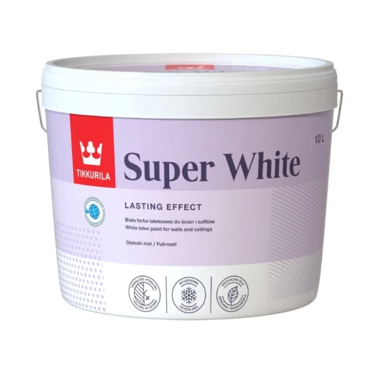 EMULSJA BIAŁA TIKKURILA SUPER WHITE 10L LATEKSOWA PEŁNY MAT