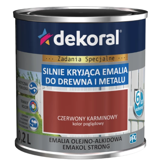 DEKORAL EMAKOL STRONG CZERWONY KARMINOWY RAL 3002 0,2L
