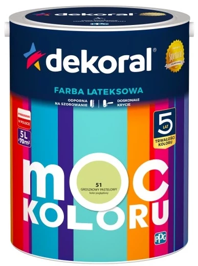 DEKORAL MOC KOLORU GROSZKOWY PASTELOWY 5L 
