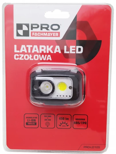 LATARKA CZOŁOWA LED CIEPŁE/ZIMNE ŚWIATŁO Z AKUMULATOREM LI-ION I CZUJNIKIEM RUCHU 450LM, PRO-LD105