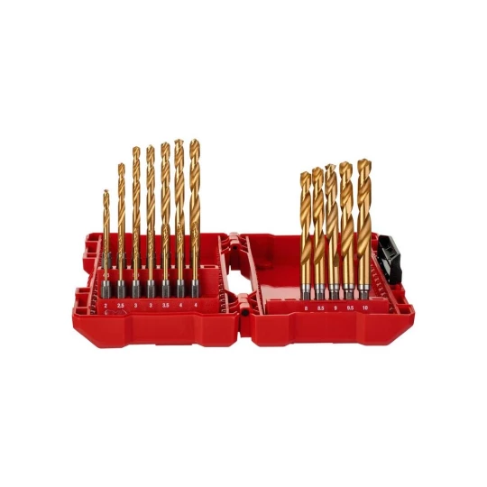 Milwaukee Zestaw wierteł do metalu Shockwave HSS-G Tin, 2 - 10 mm, uchwyt Hex (19 szt.)