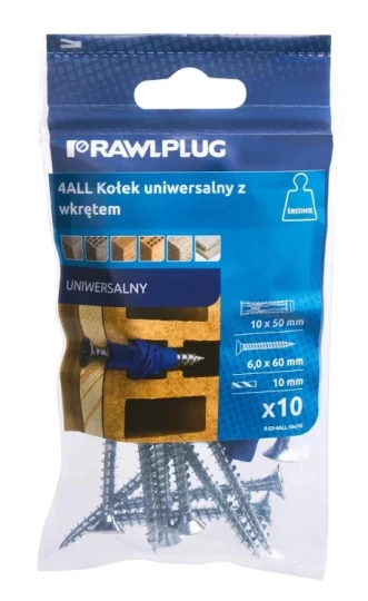 4ALL Kołek uniwersalny 10x50mm z wkrętem 6,0x60mm  - worek foliowy - 10 szt.