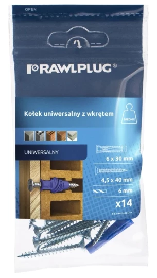 4ALL Kołek uniwersalny 6x30 mm z wkrętem 4,5x40 mm- worek foliowy - 14 szt.
