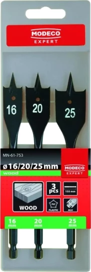Set of pen drills for wood 16,20,25 mm 3cz - plastic packaging - 3 el.