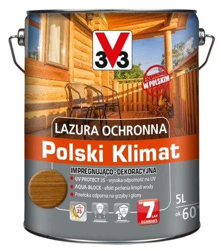 V33 Lazura ochronna 5L dąb naturalny