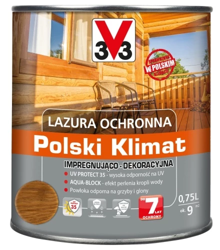 V33 Lazura ochronna 0,75L dąb jasny