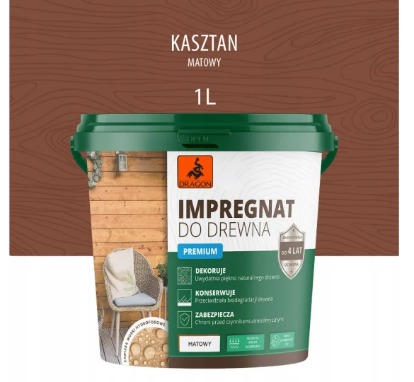 DRAGON Impregnat akrylowy do drewna 1L - kasztan