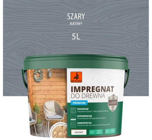 DRAGON Impregnat akrylowy do drewna 5L - szary
