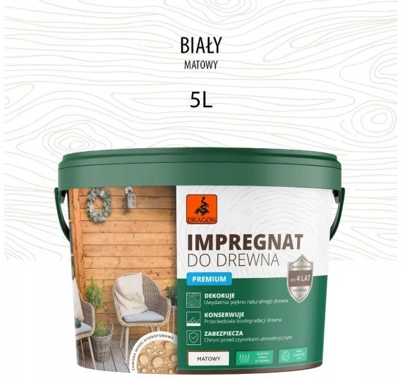 DRAGON Impregnat akrylowy do drewna 5L - biały