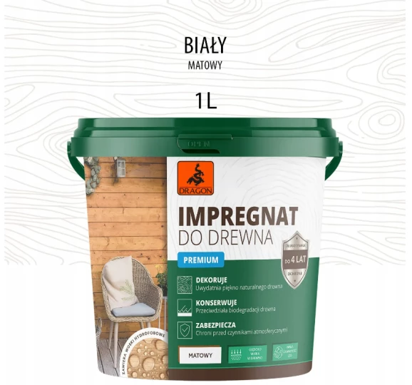 DRAGON Impregnat akrylowy do drewna 1L - biały