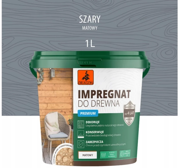 DRAGON Impregnat akrylowy do drewna 1L - szary