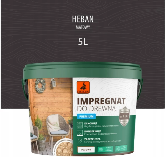 DRAGON Impregnat akrylowy do drewna 5L - heban
