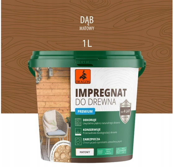 DRAGON Impregnat akrylowy do drewna 1L - dąb