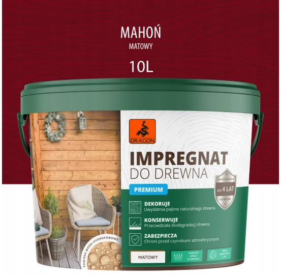 DRAGON Impregnat akrylowy do drewna 10L - mahoń