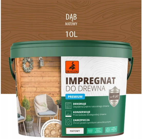 DRAGON Impregnat akrylowy do drewna 10L - dąb