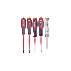 Milwaukee Zestaw 5 wkrętaków izolowanych VDE płaskie, Pozidriv, 3 - 4 mm, PZ1 - PZ2, próbnik napięcia